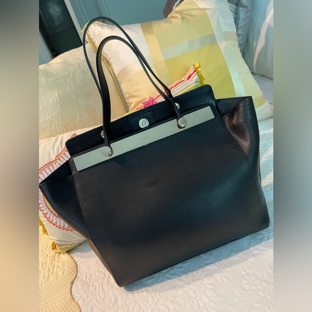 Black leather Furla handbag